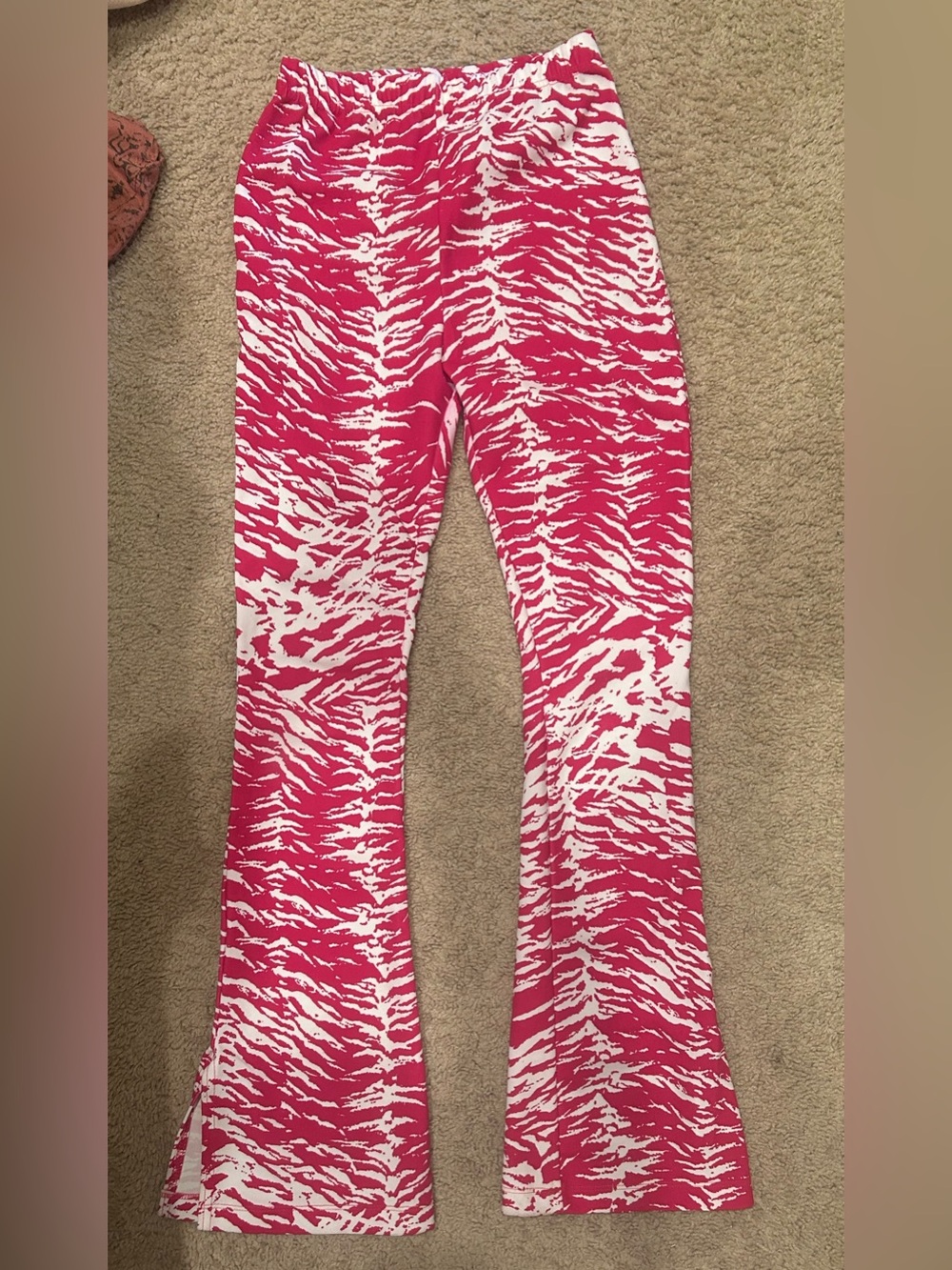 Pink and White Printed Flare Leggings